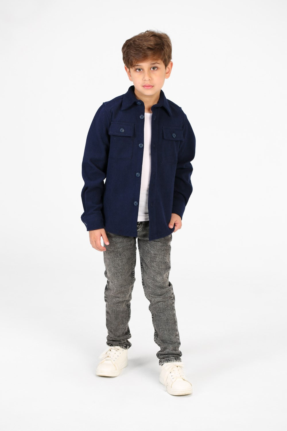 Boy's Velvet Button Front Long Sleeve Shirt