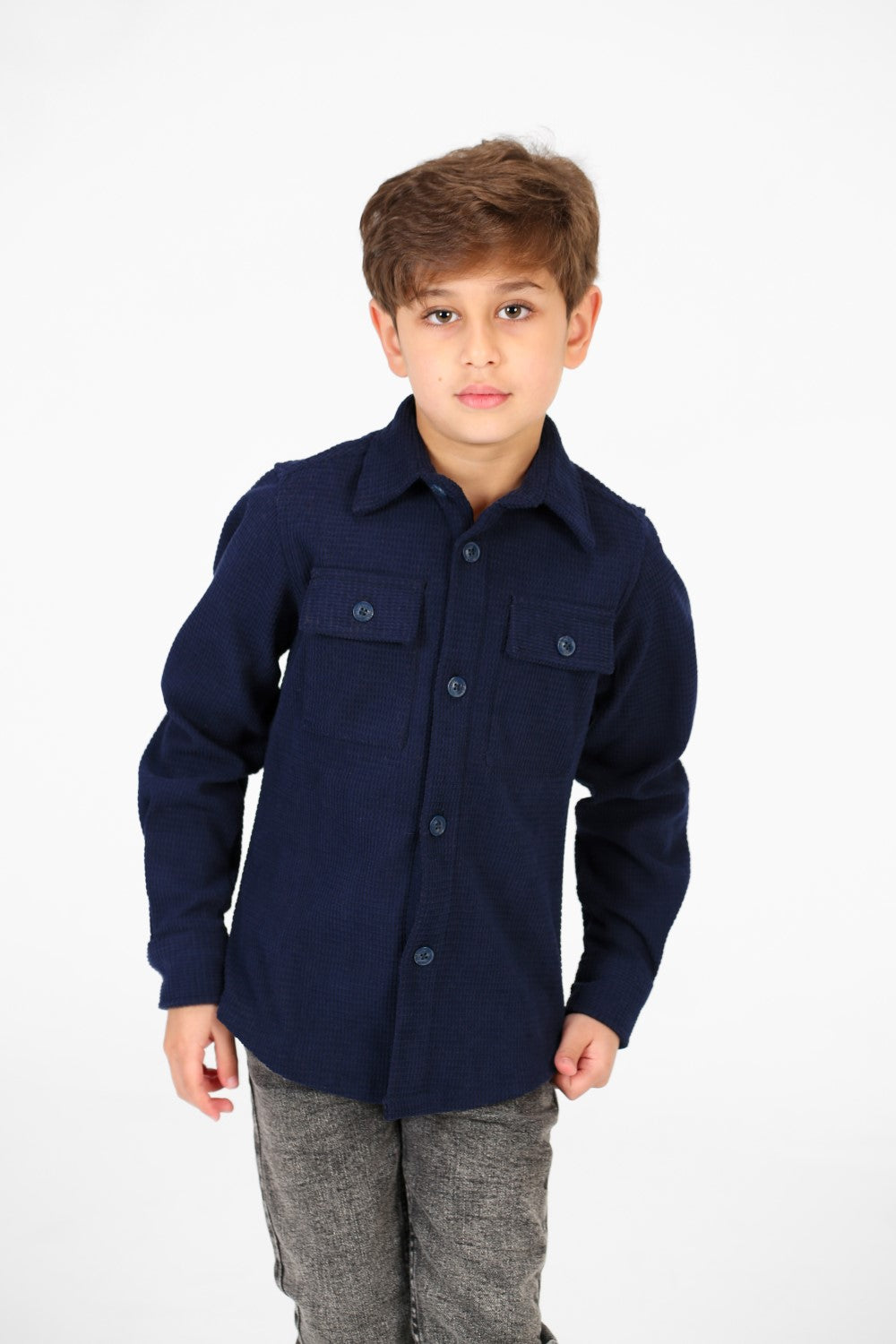 Boy's Velvet Button Front Long Sleeve Shirt