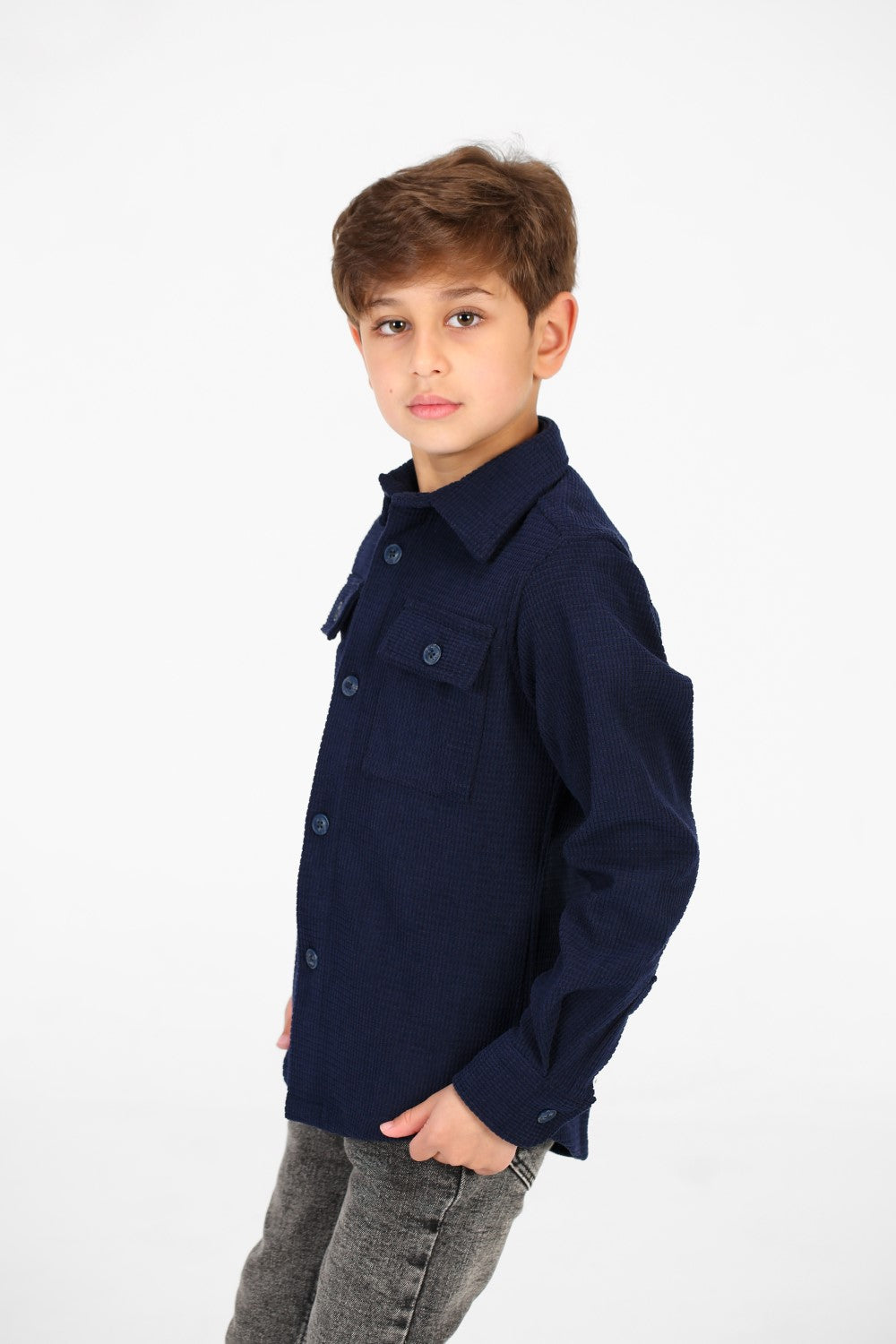 Boy's Velvet Button Front Long Sleeve Shirt