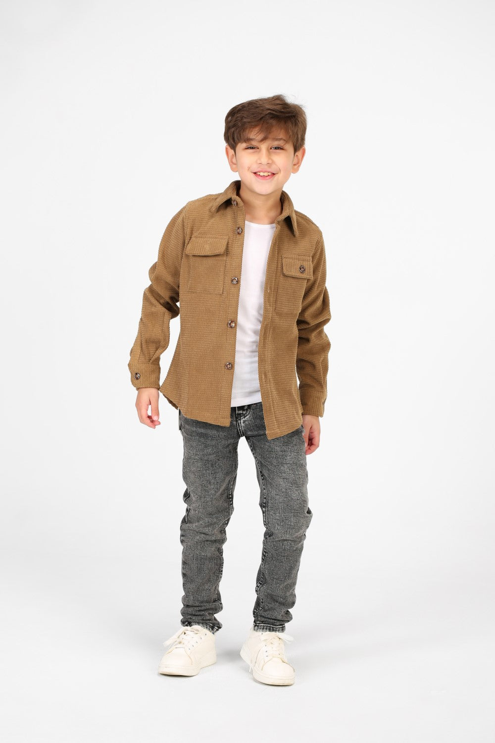 Boy's Velvet Button Front Long Sleeve Shirt