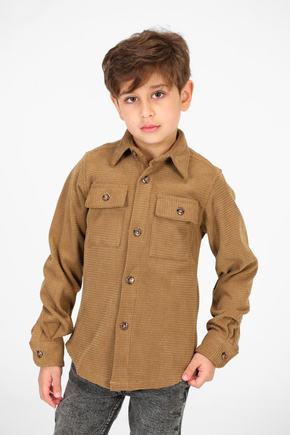 Boy's Velvet Button Front Long Sleeve Shirt