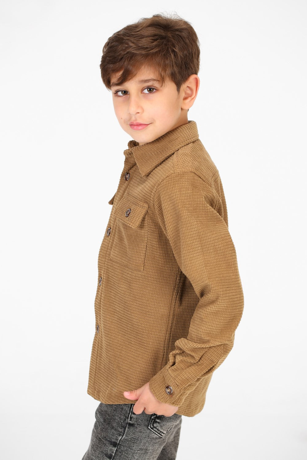 Boy's Velvet Button Front Long Sleeve Shirt