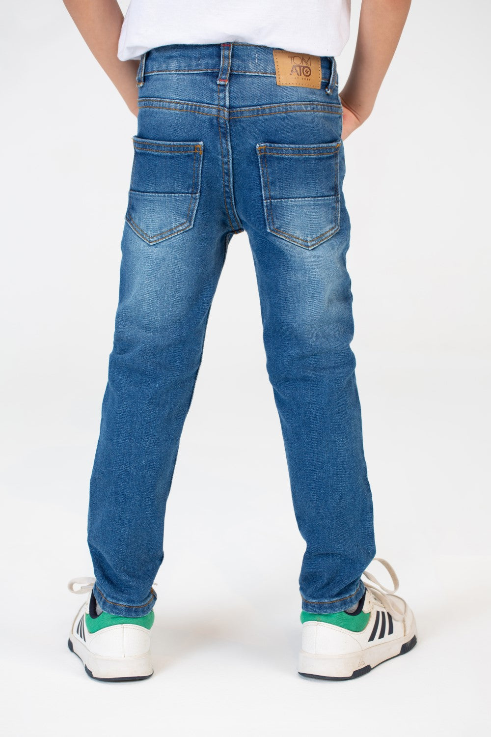 Boys Jeans Used Pants With Five Pockets And A Tomato Patch On The Back
