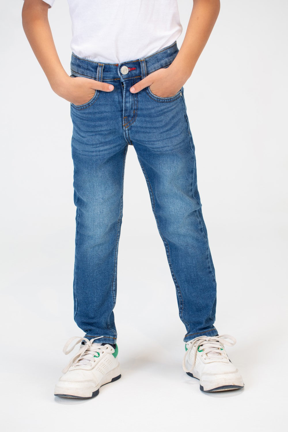 Boys Jeans Used Pants With Five Pockets And A Tomato Patch On The Back