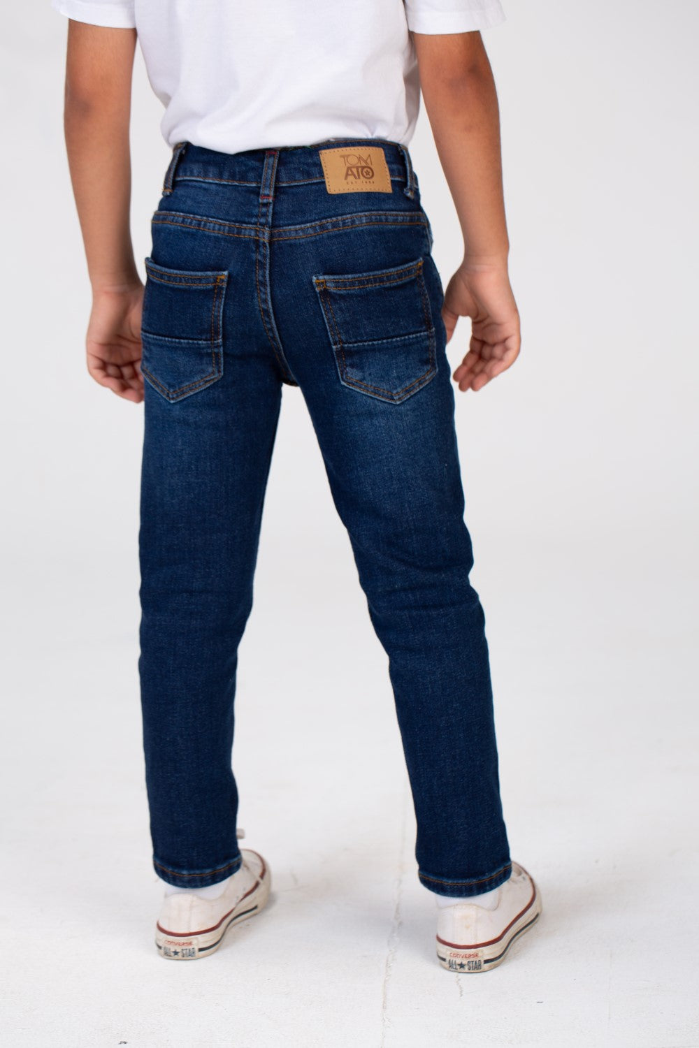 Boys Jeans Used Pants With Five Pockets And A Tomato Patch On The Back