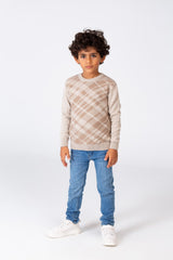 Boy's Checked Pullover With A Round Neck And Comfortable Cotton Material