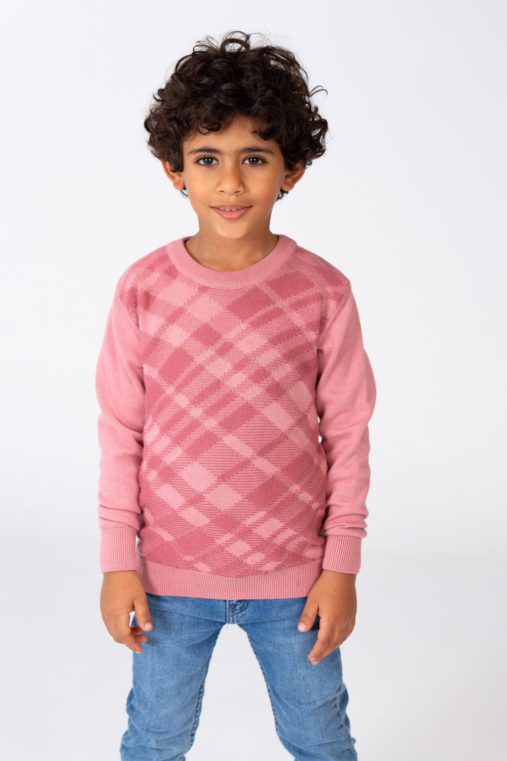Boy's Checked Pullover With A Round Neck And Comfortable Cotton Material