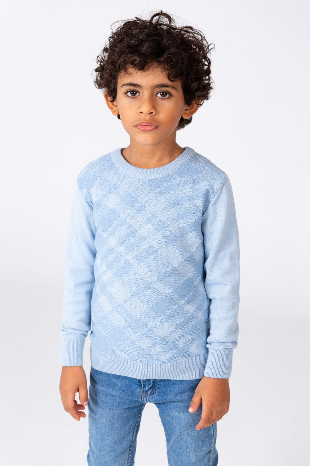 Boy's Checked Pullover With A Round Neck And Comfortable Cotton Material