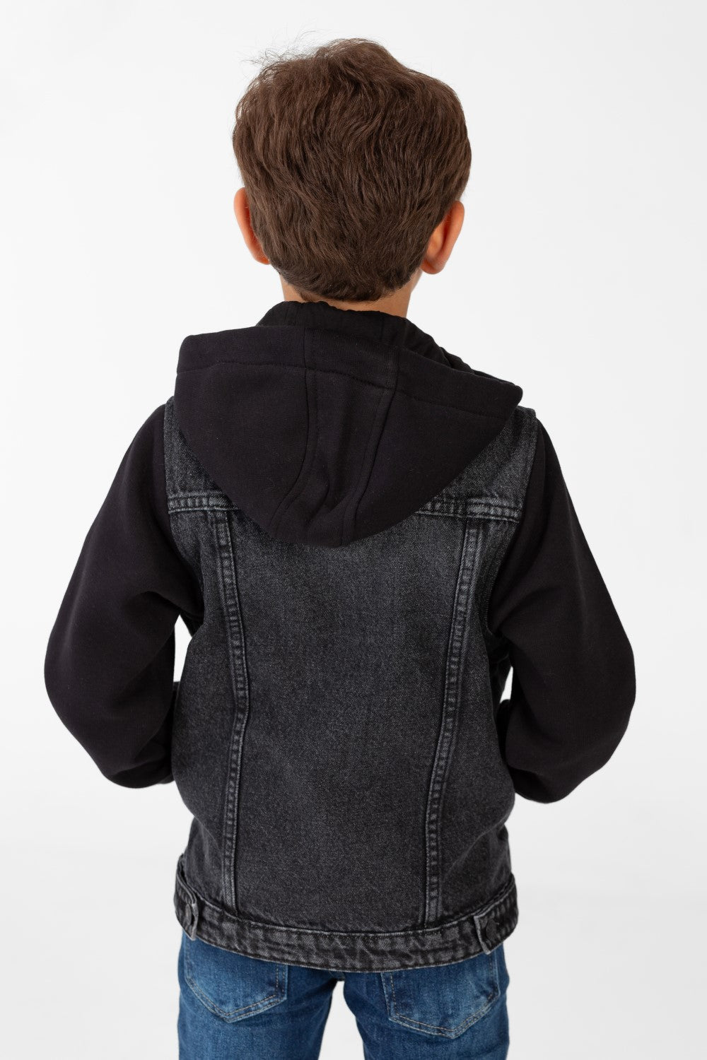 Boy's Denim Jacket With Melton Sleeves And Front Buttons
