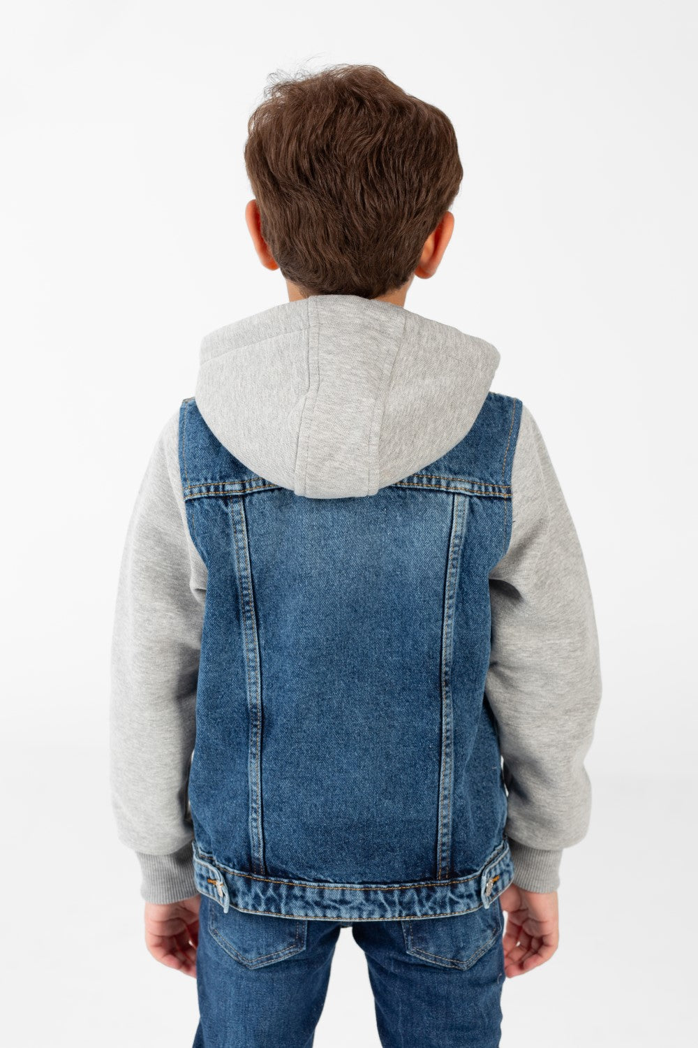 Boy's Denim Jacket With Melton Sleeves And Front Buttons