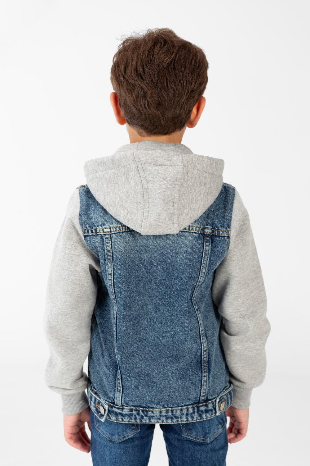 Boy's Denim Jacket With Melton Sleeves And Front Buttons