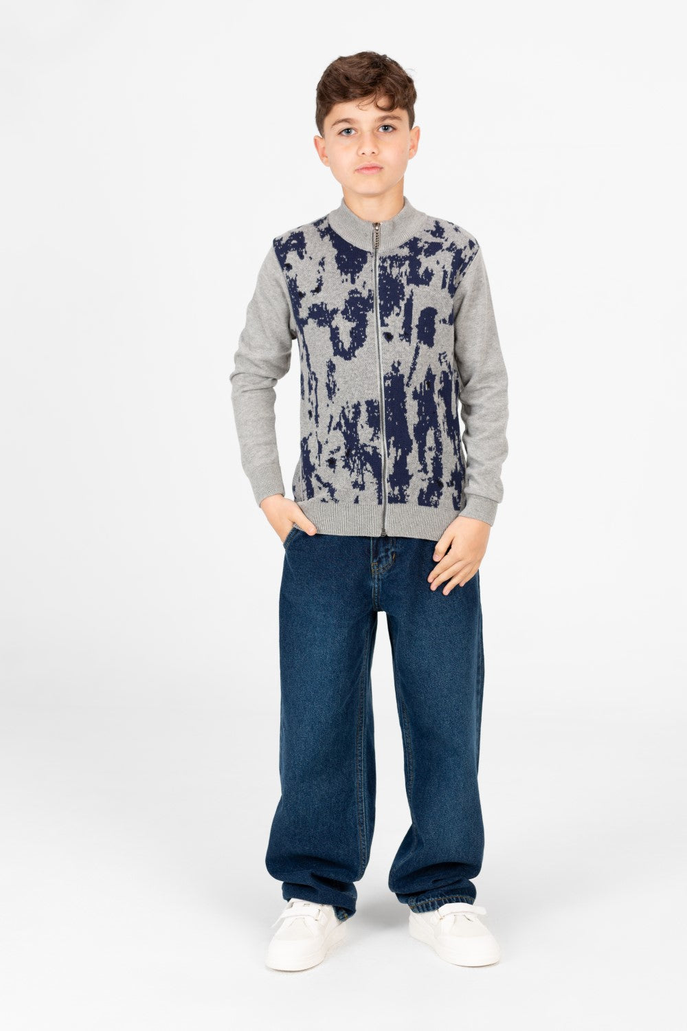 Boy's Jakar Printed Full Zip Long Sleeve Pullover Sweater