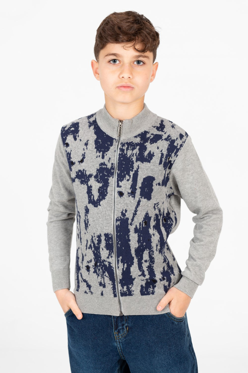 Boy's Jakar Printed Full Zip Long Sleeve Pullover Sweater