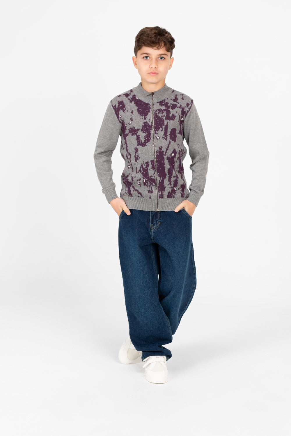 Boy's Jakar Printed Full Zip Long Sleeve Pullover Sweater