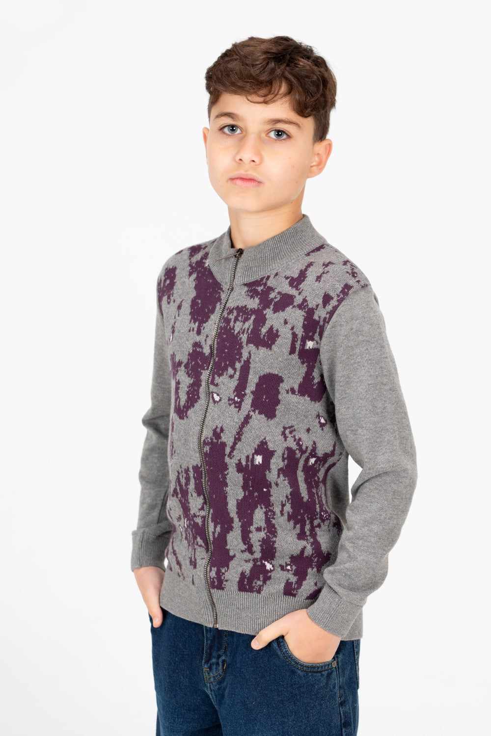 Boy's Jakar Printed Full Zip Long Sleeve Pullover Sweater