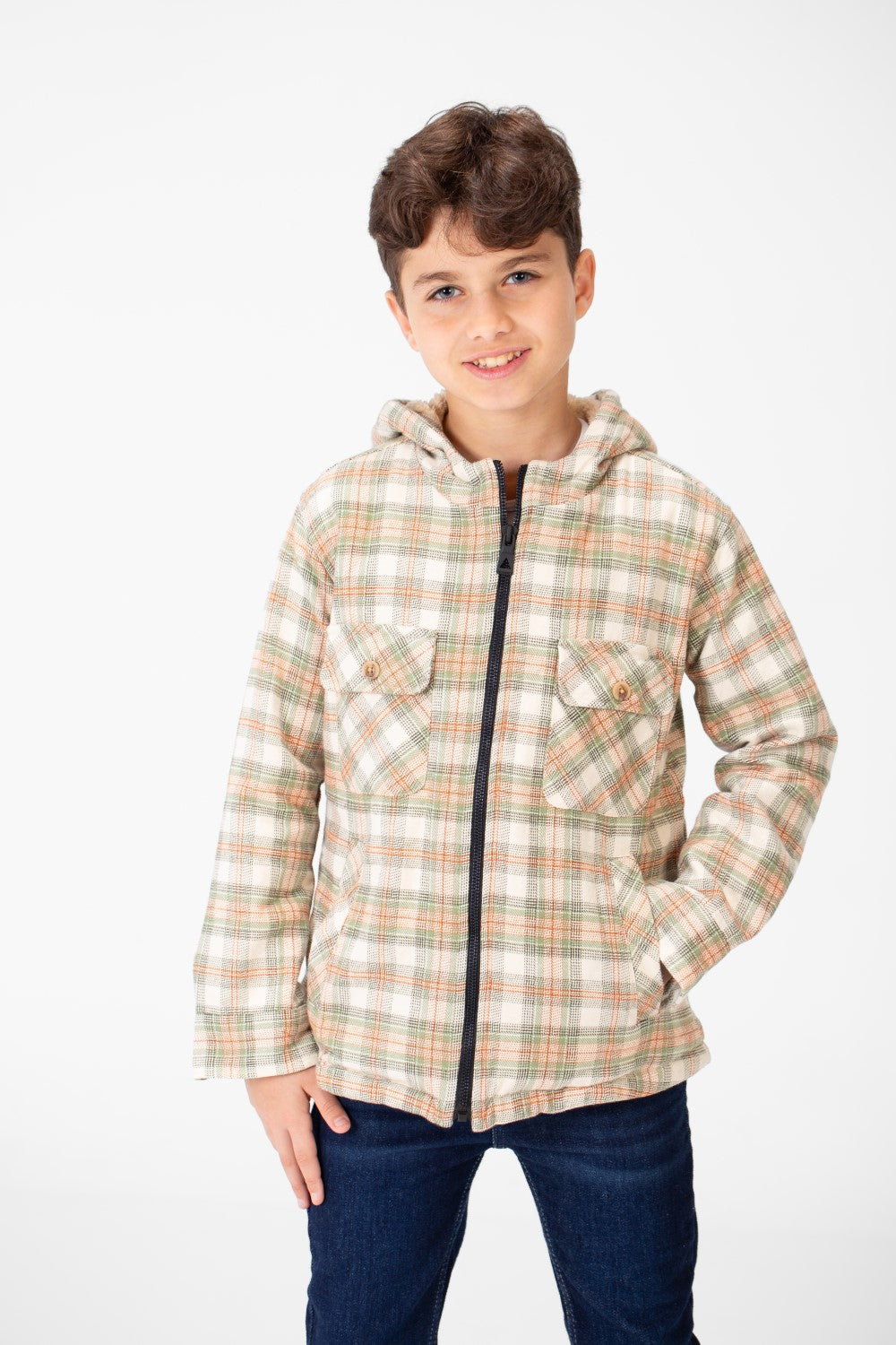 Boy's Fur Padded Hood Shirt With Full Zip