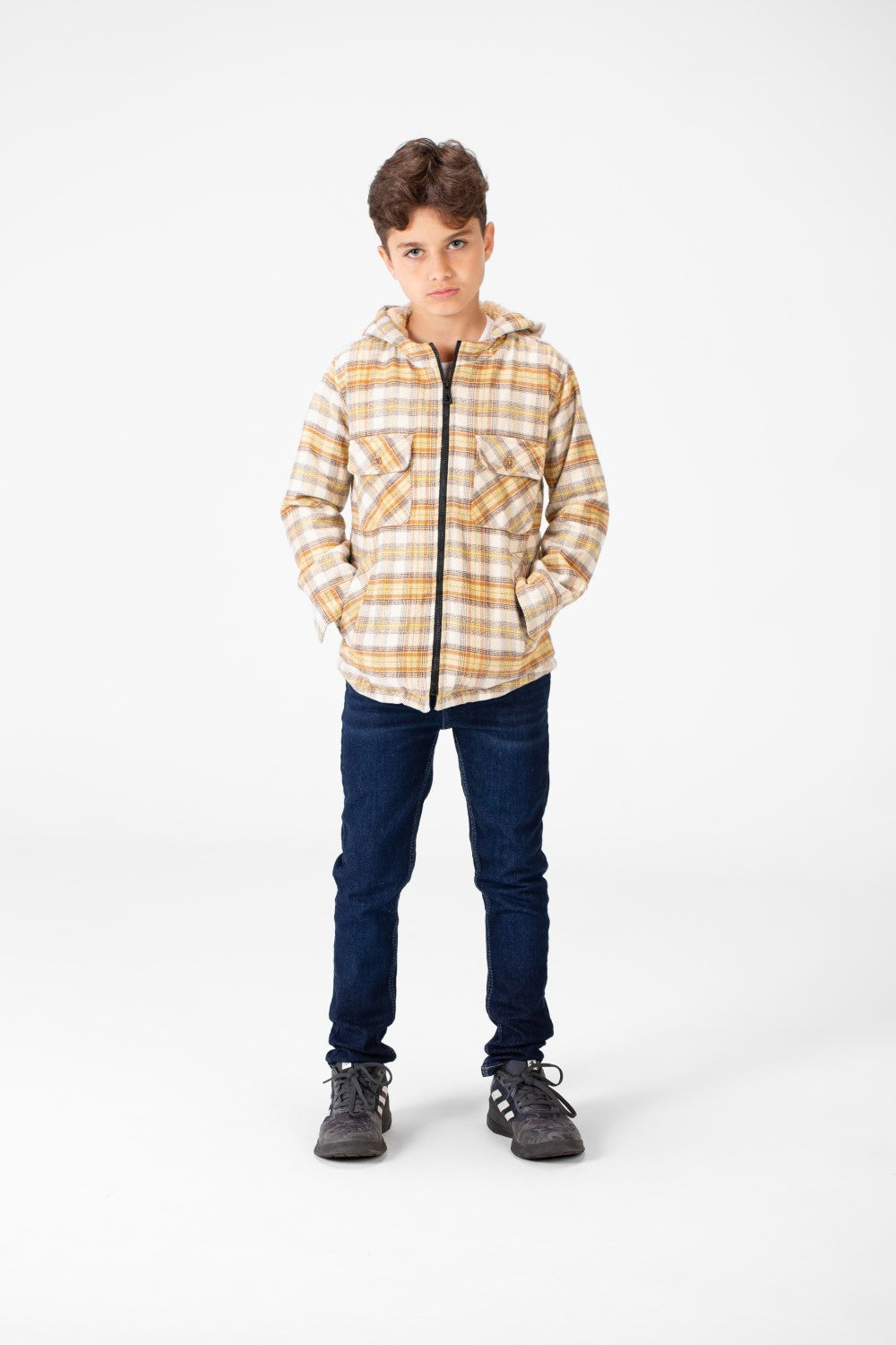 Boy's Fur Padded Hood Shirt With Full Zip