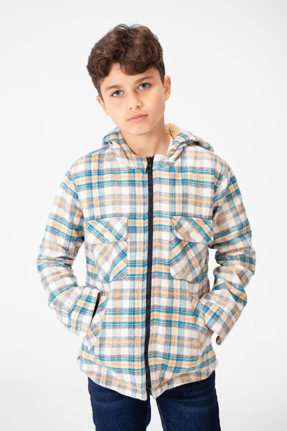 Boy's Fur Padded Hood Shirt With Full Zip
