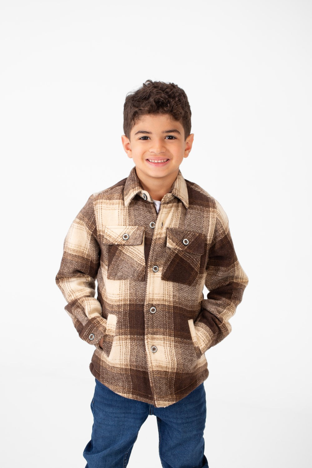 Boy's Ckecked Fur Padded Shirt With Buttons Closure