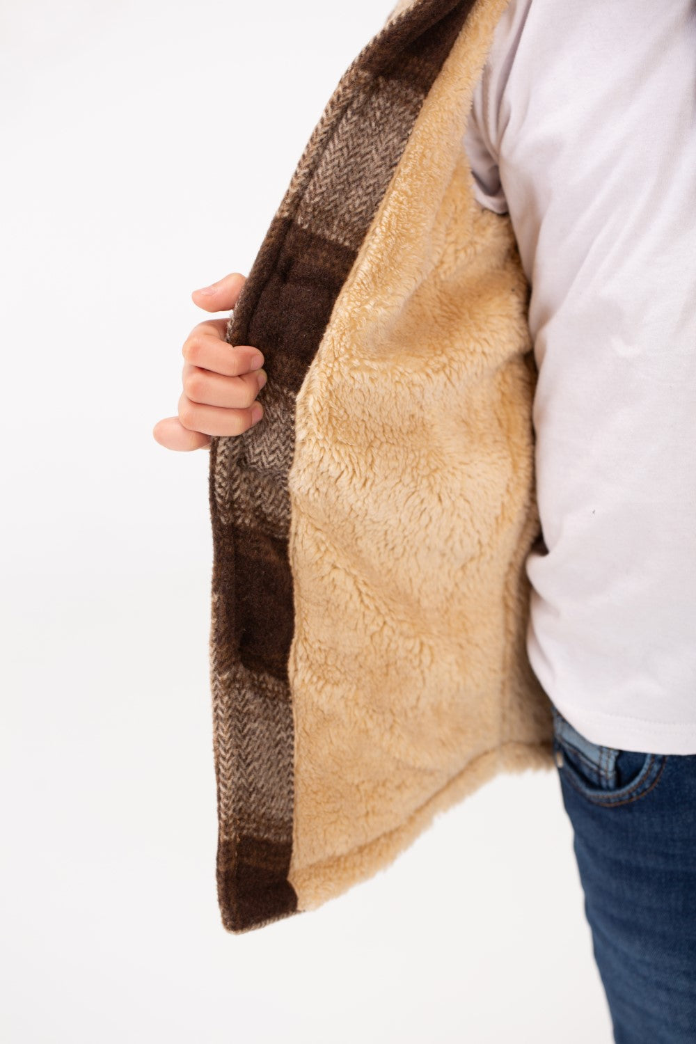 Boy's Ckecked Fur Padded Shirt With Buttons Closure