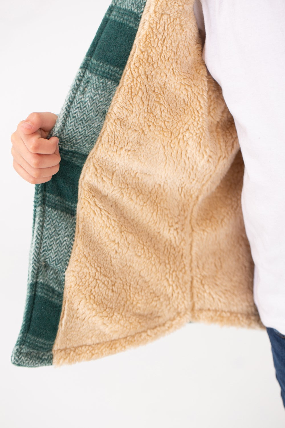 Boy's Ckecked Fur Padded Shirt With Buttons Closure