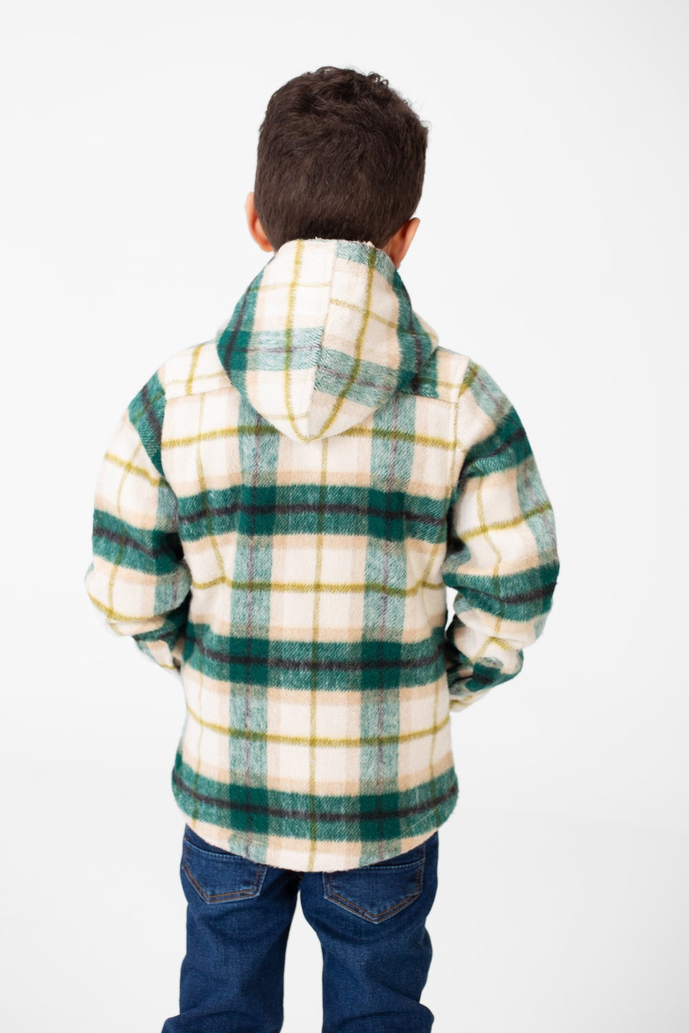 Boy's Checked Fur Padded Hood Shirt With Fully Zipped