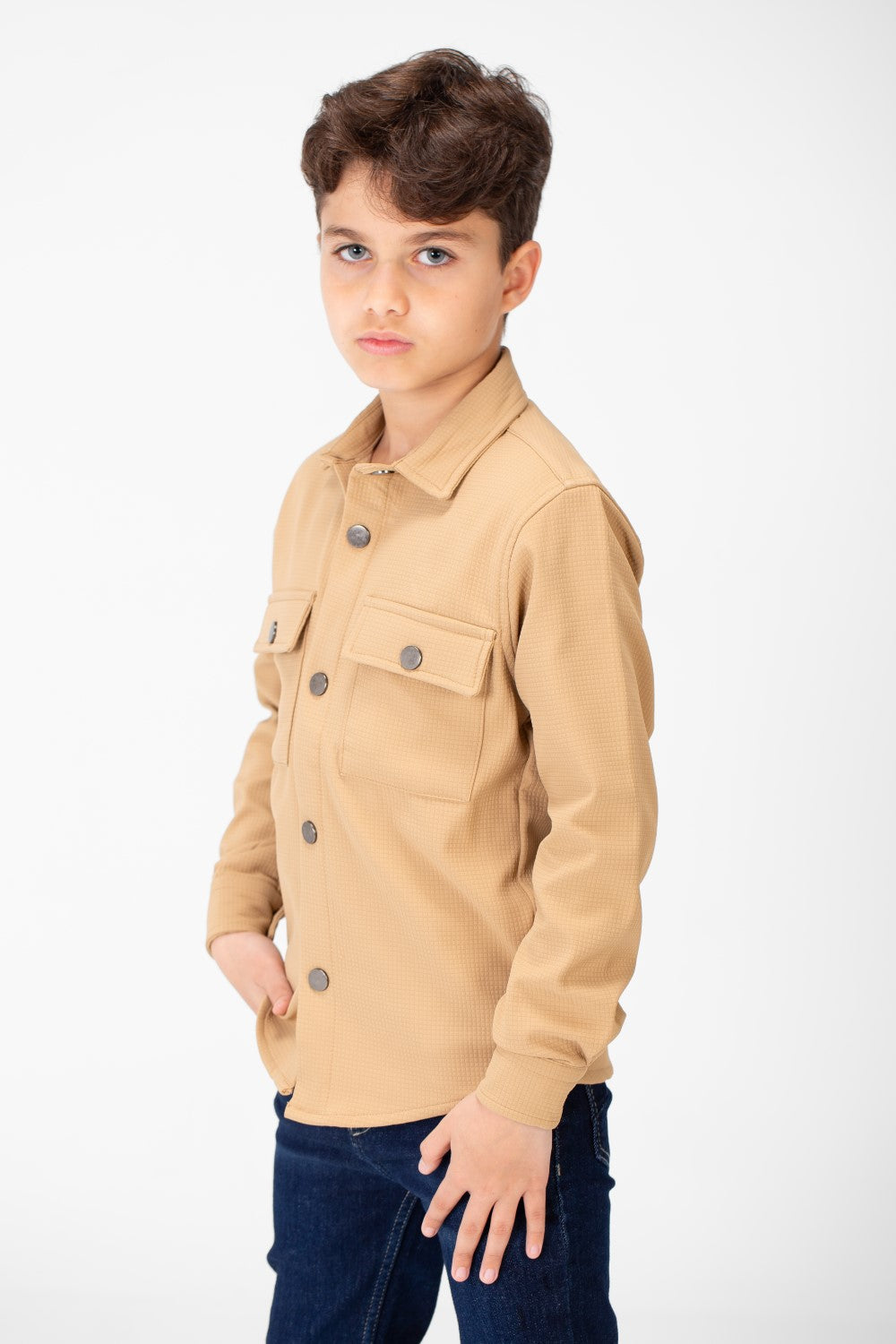 Boy's Fur Padded Shirt With Front Pockets And Long Sleeves