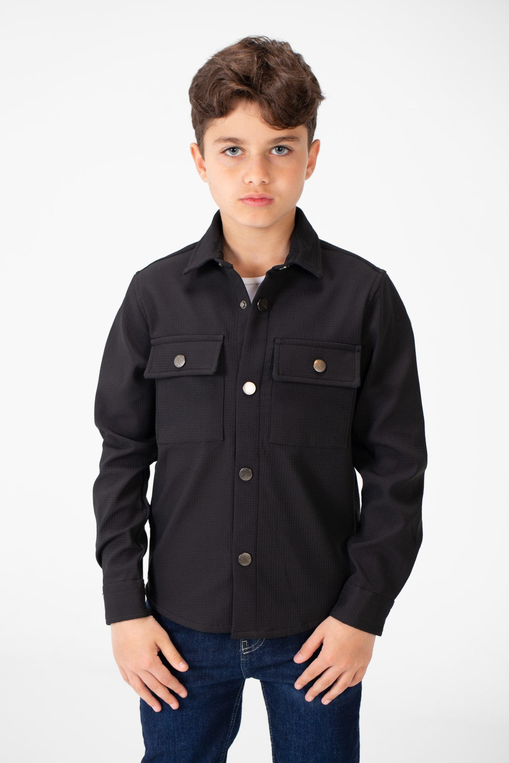 Boy's Fur Padded Shirt With Front Pockets And Long Sleeves