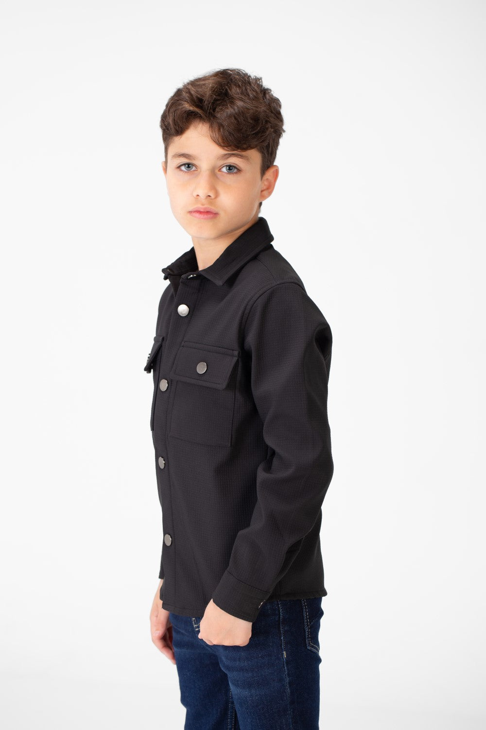 Boy's Fur Padded Shirt With Front Pockets And Long Sleeves