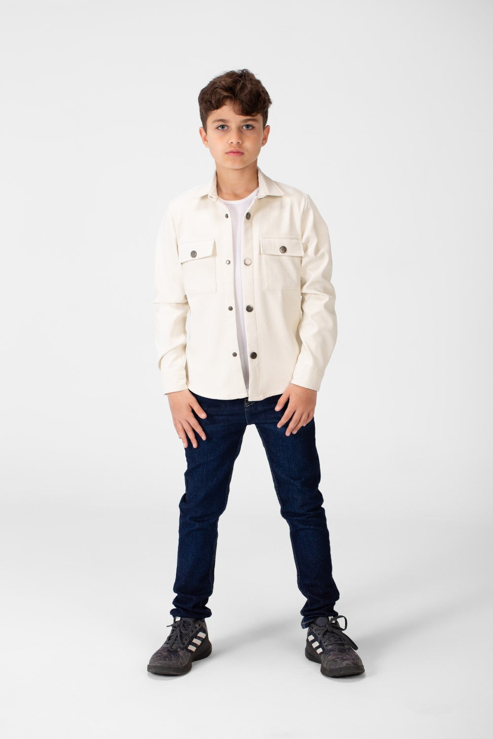 Boy's Fur Padded Shirt With Front Pockets And Long Sleeves