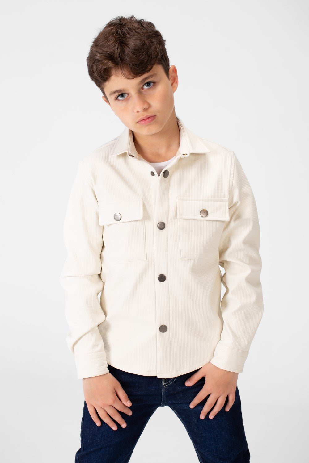 Boy's Fur Padded Shirt With Front Pockets And Long Sleeves