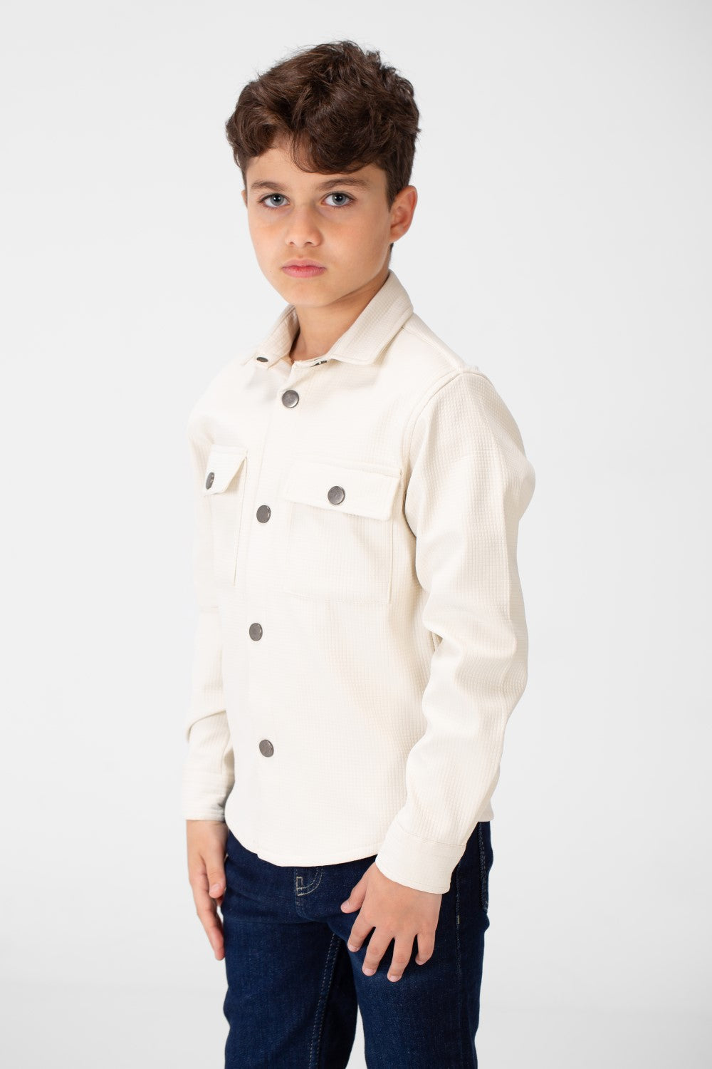 Boy's Fur Padded Shirt With Front Pockets And Long Sleeves
