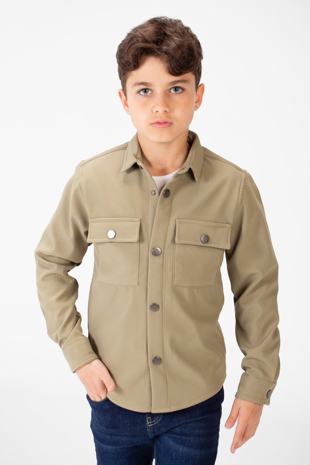 Boy's Fur Padded Shirt With Front Pockets And Long Sleeves