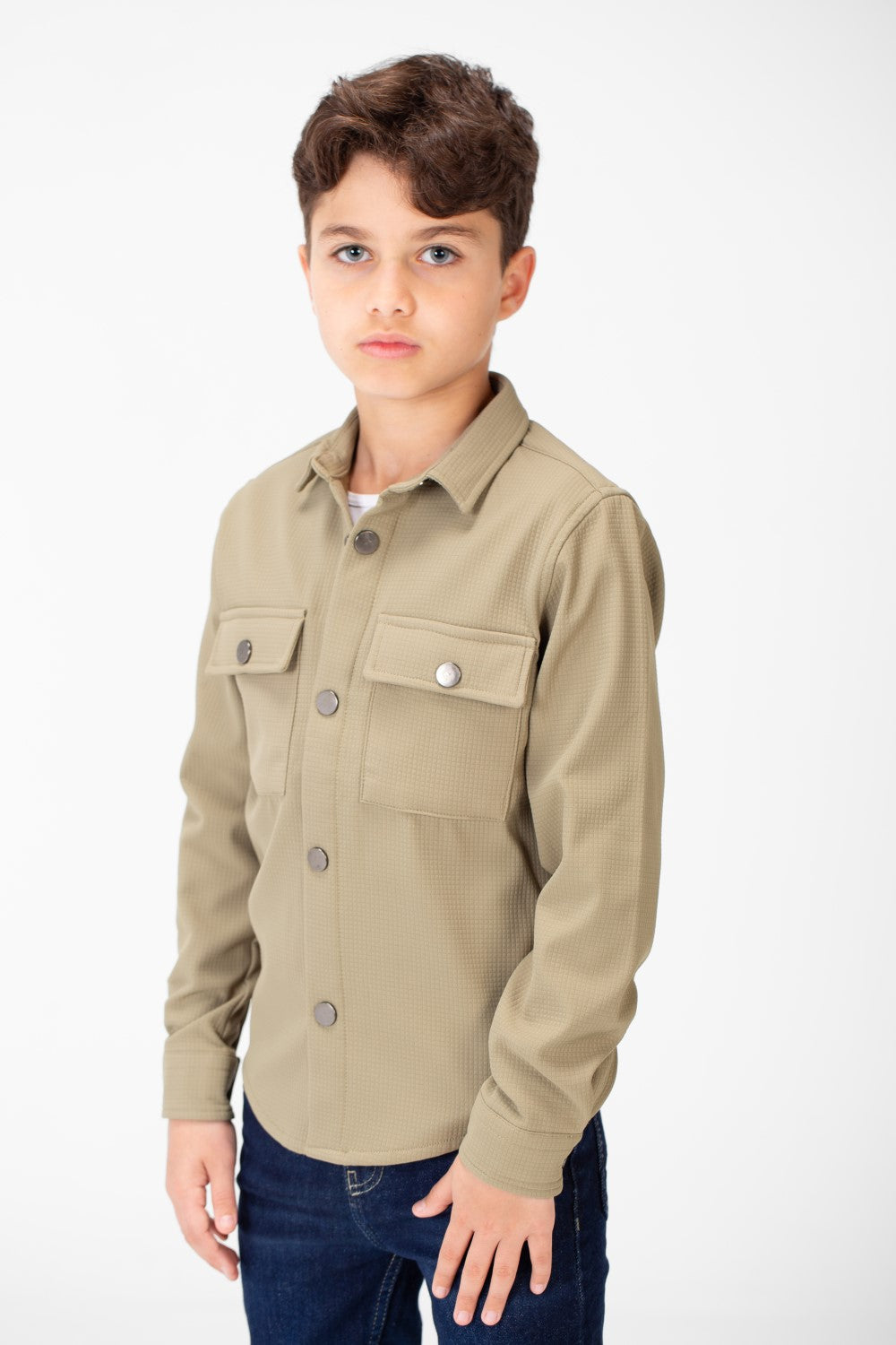 Boy's Fur Padded Shirt With Front Pockets And Long Sleeves