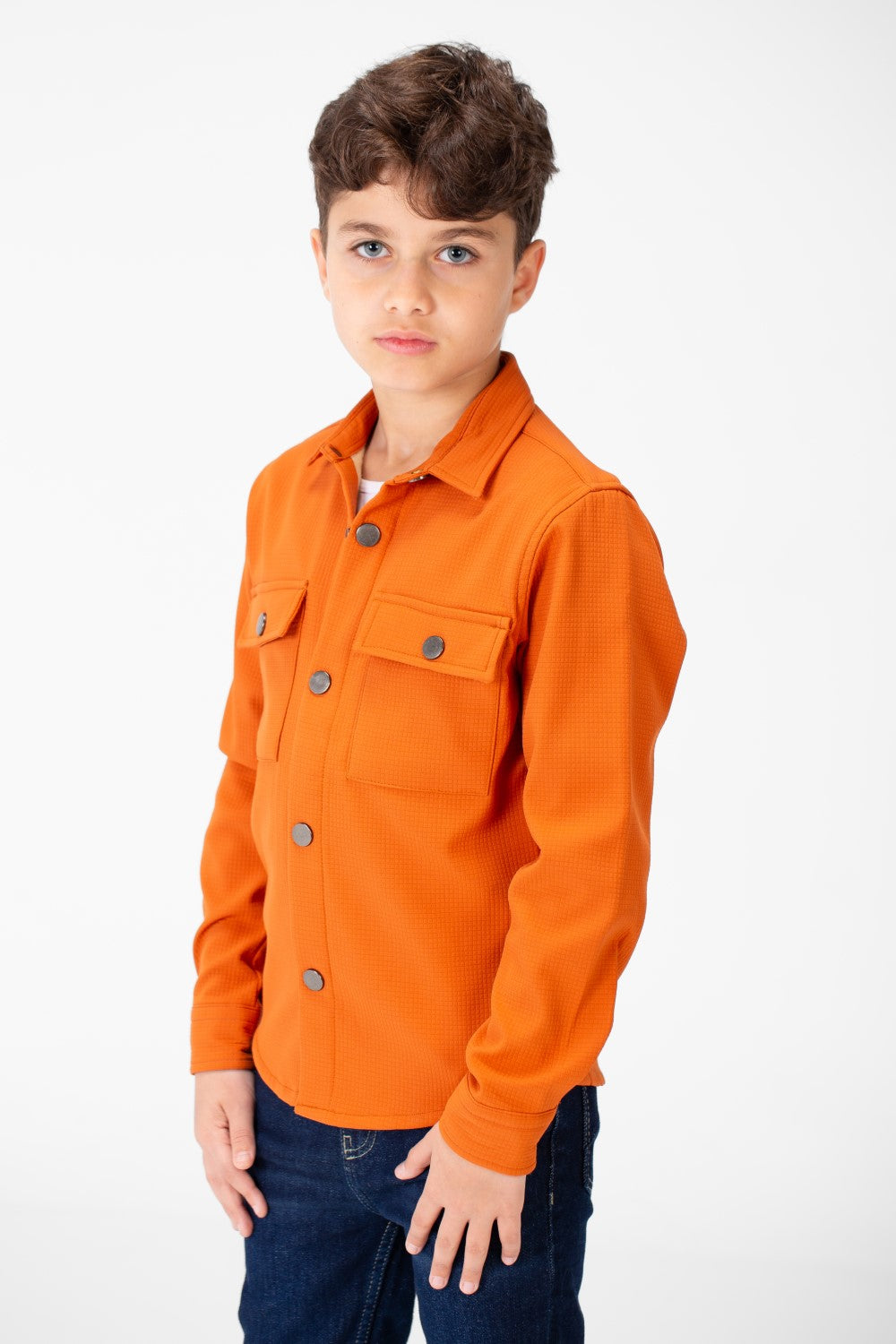 Boy's Fur Padded Shirt With Front Pockets And Long Sleeves