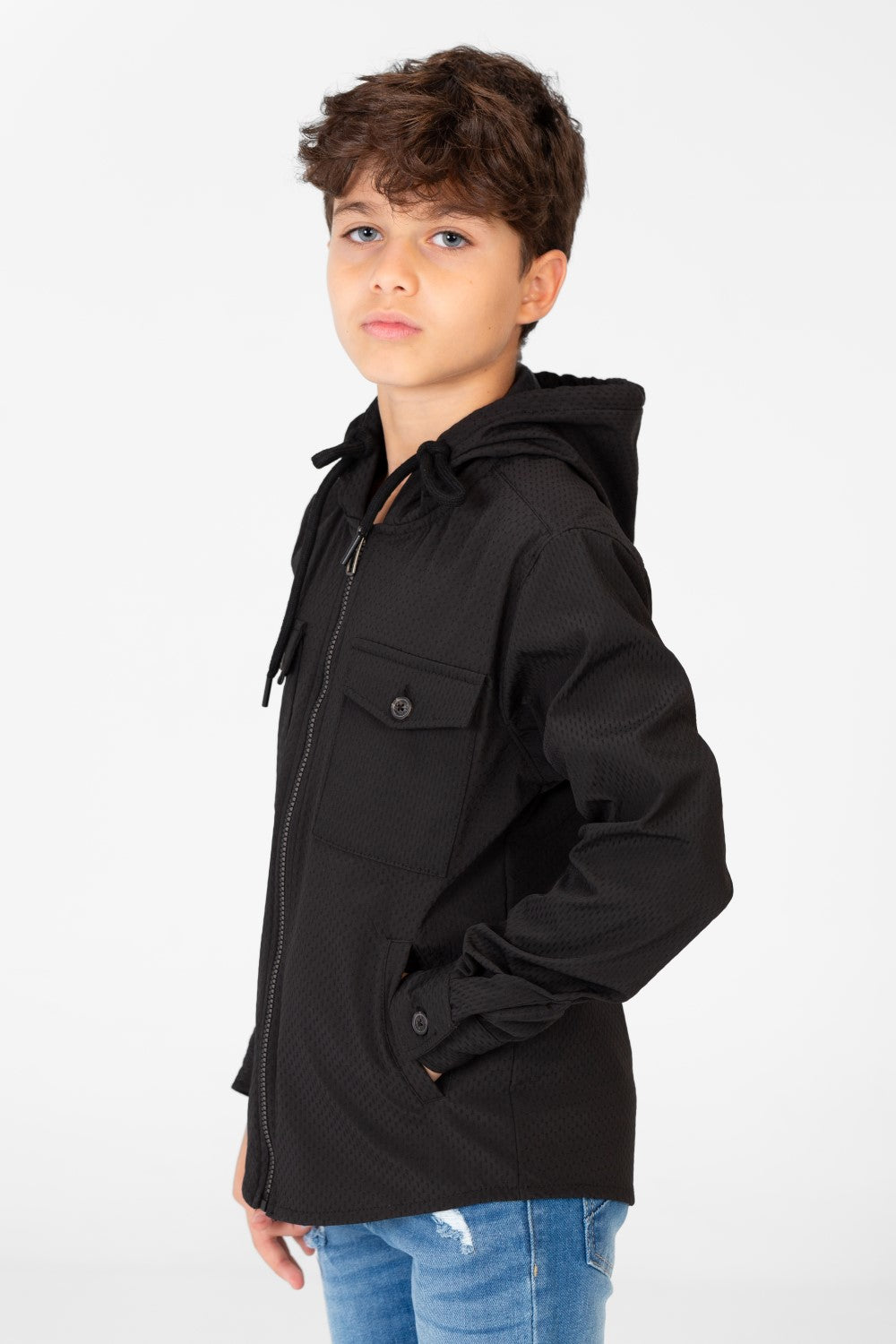Boy's Fur Padded Hood Shirt With Full Front Zip