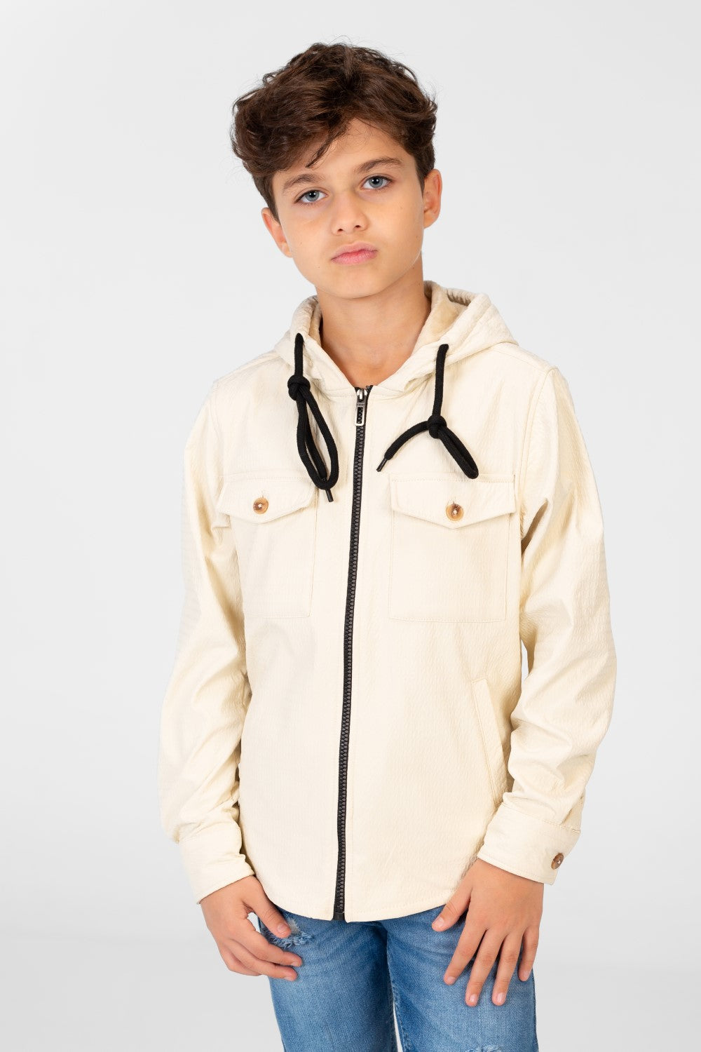 Boy's Fur Padded Hood Shirt With Full Front Zip