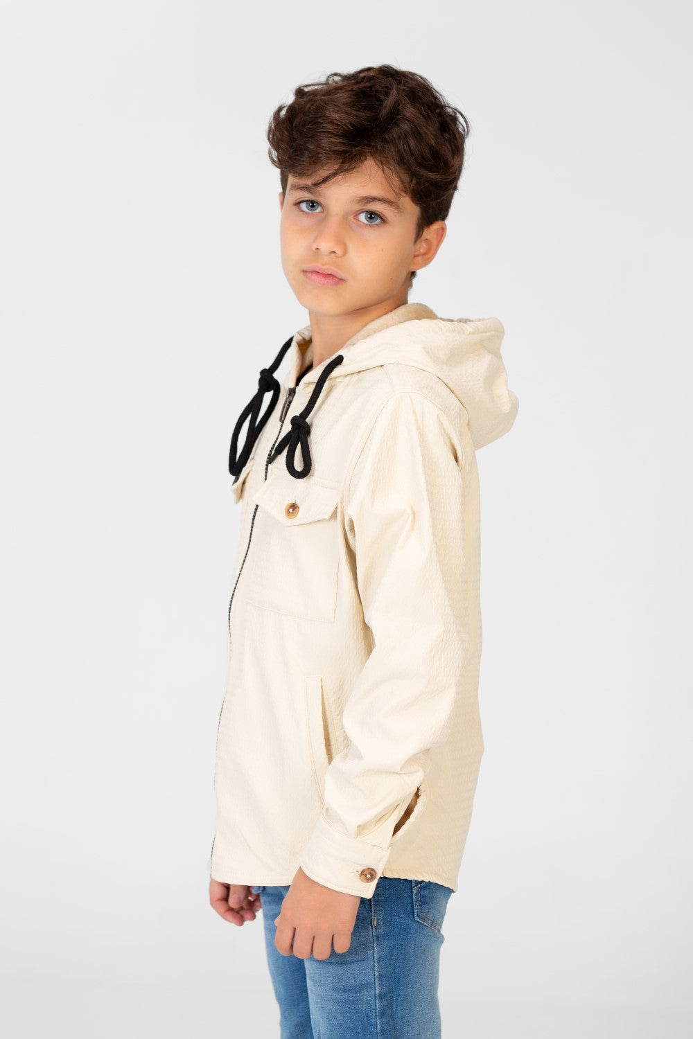 Boy's Fur Padded Hood Shirt With Full Front Zip