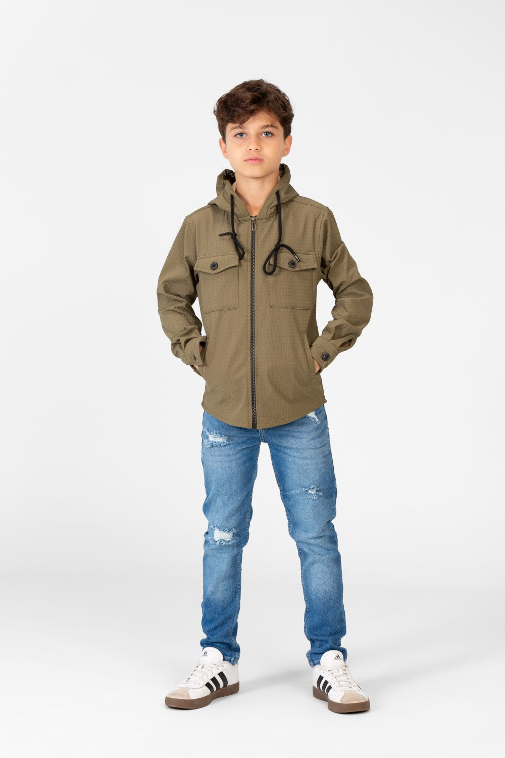 Boy's Fur Padded Hood Shirt With Full Front Zip