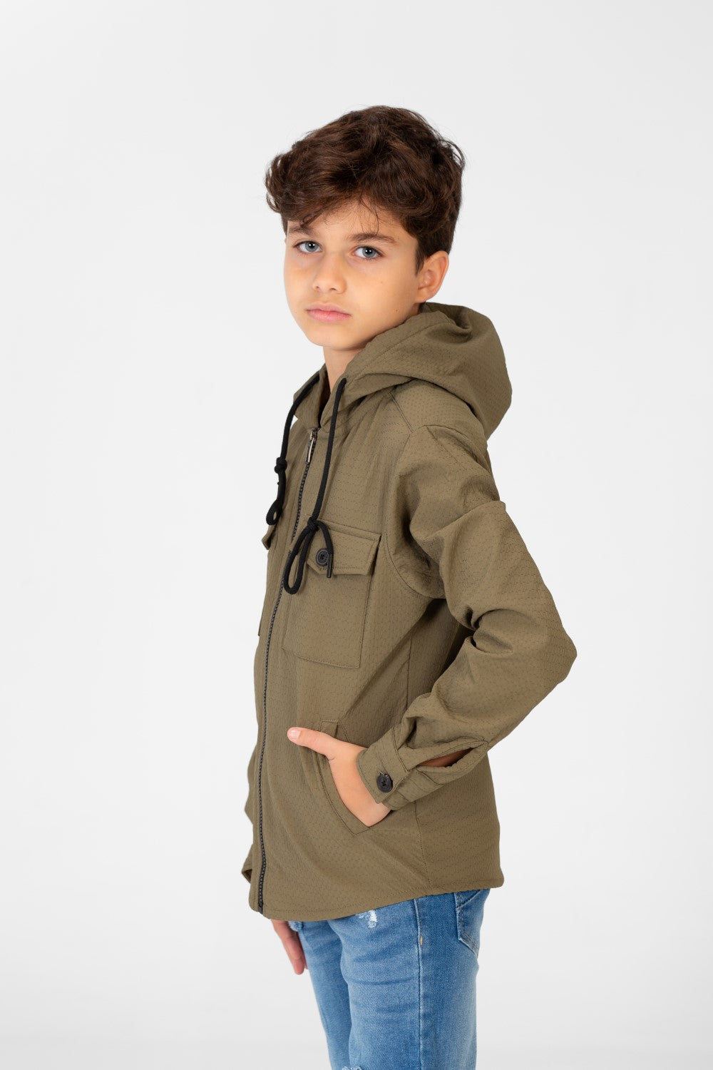 Boy's Fur Padded Hood Shirt With Full Front Zip
