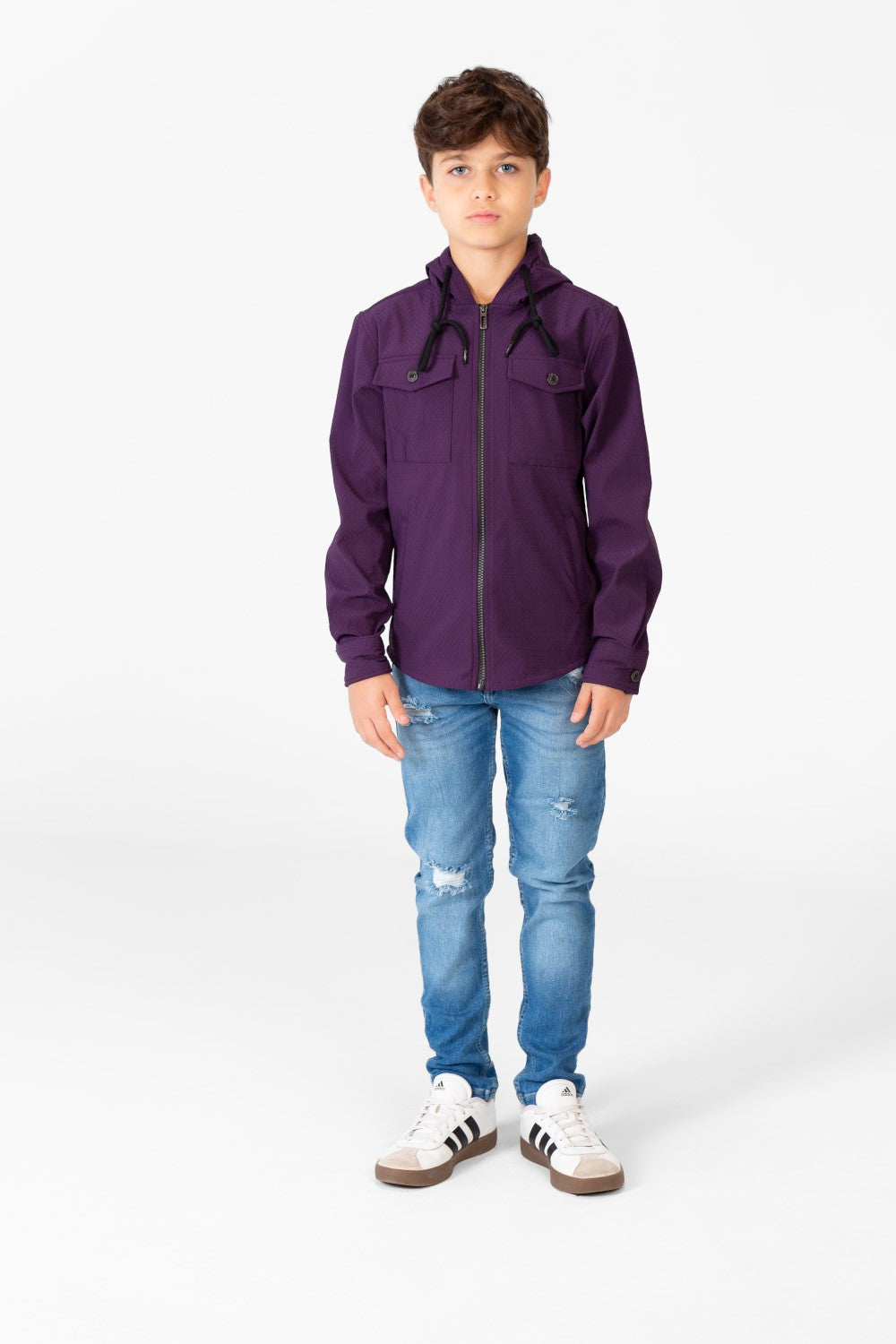 Boy's Fur Padded Hood Shirt With Full Front Zip