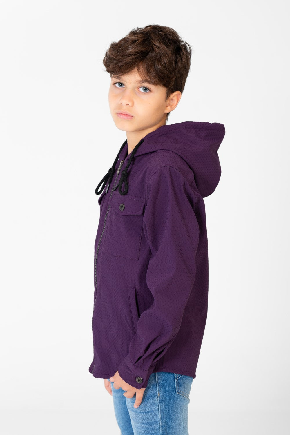 Boy's Fur Padded Hood Shirt With Full Front Zip