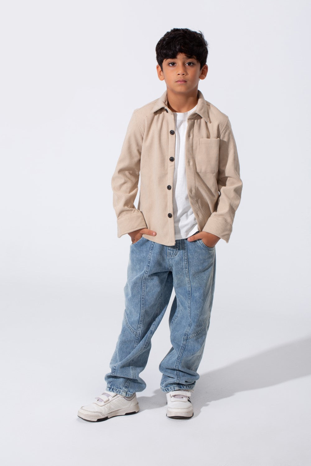 Boy's Slim Fit Velvet Shirt With Long Sleeves And A Front Pocket