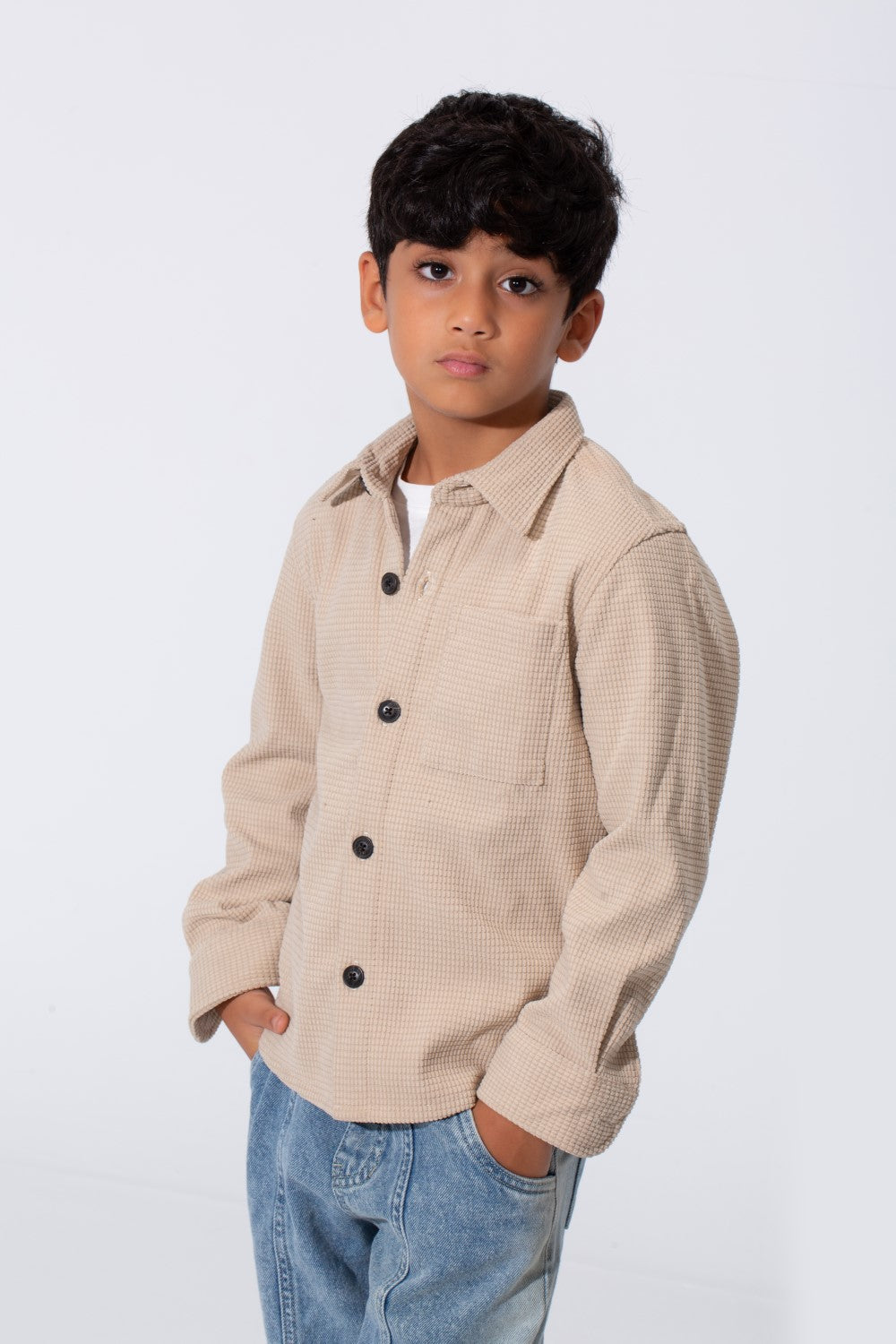 Boy's Slim Fit Velvet Shirt With Long Sleeves And A Front Pocket