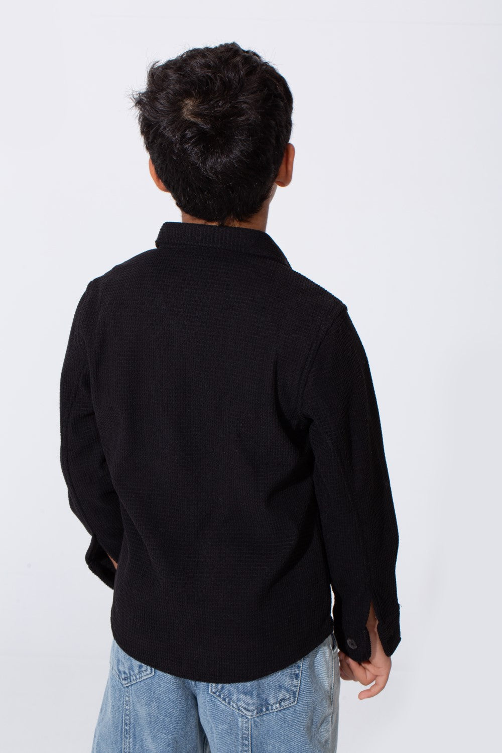 Boy's Slim Fit Velvet Shirt With Long Sleeves And A Front Pocket