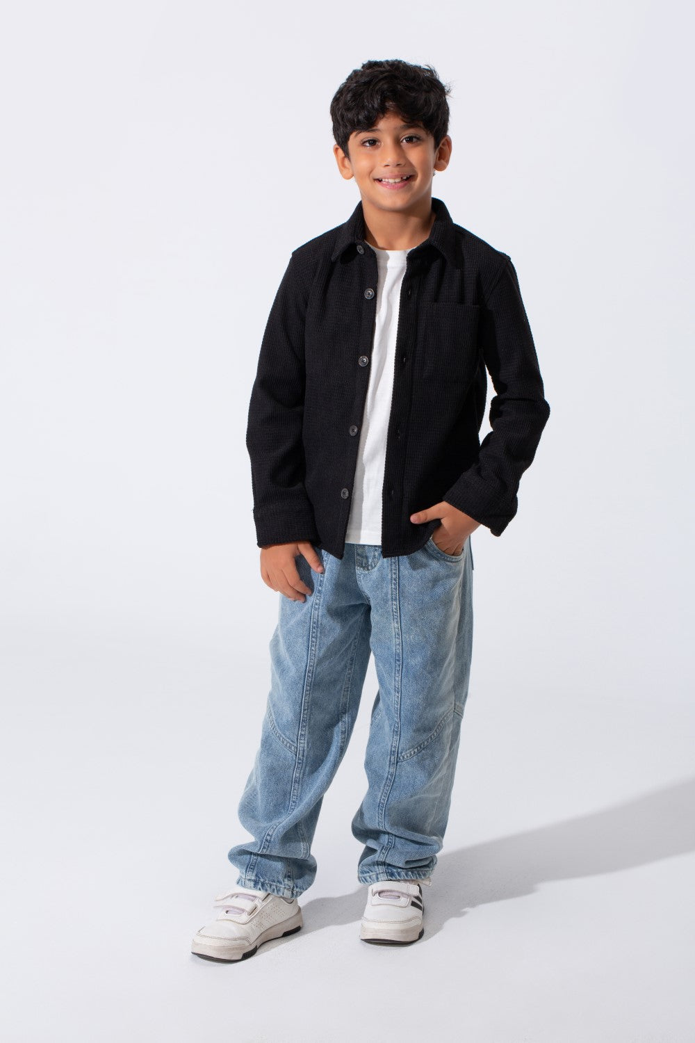 Boy's Slim Fit Velvet Shirt With Long Sleeves And A Front Pocket