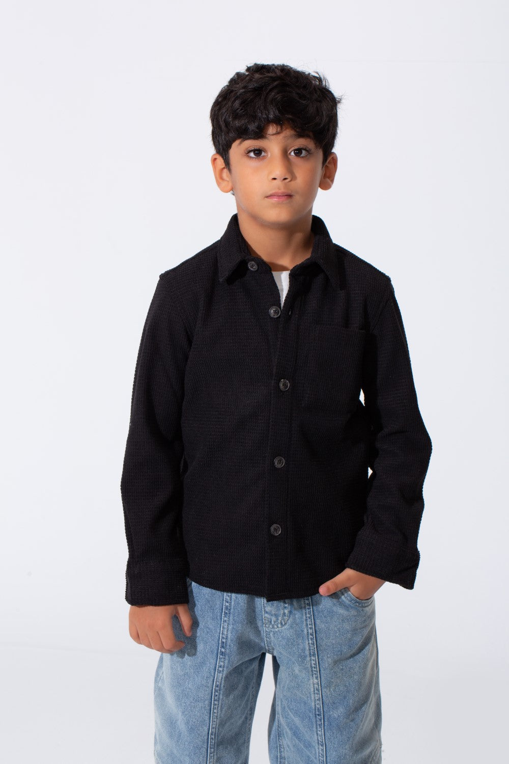 Boy's Slim Fit Velvet Shirt With Long Sleeves And A Front Pocket