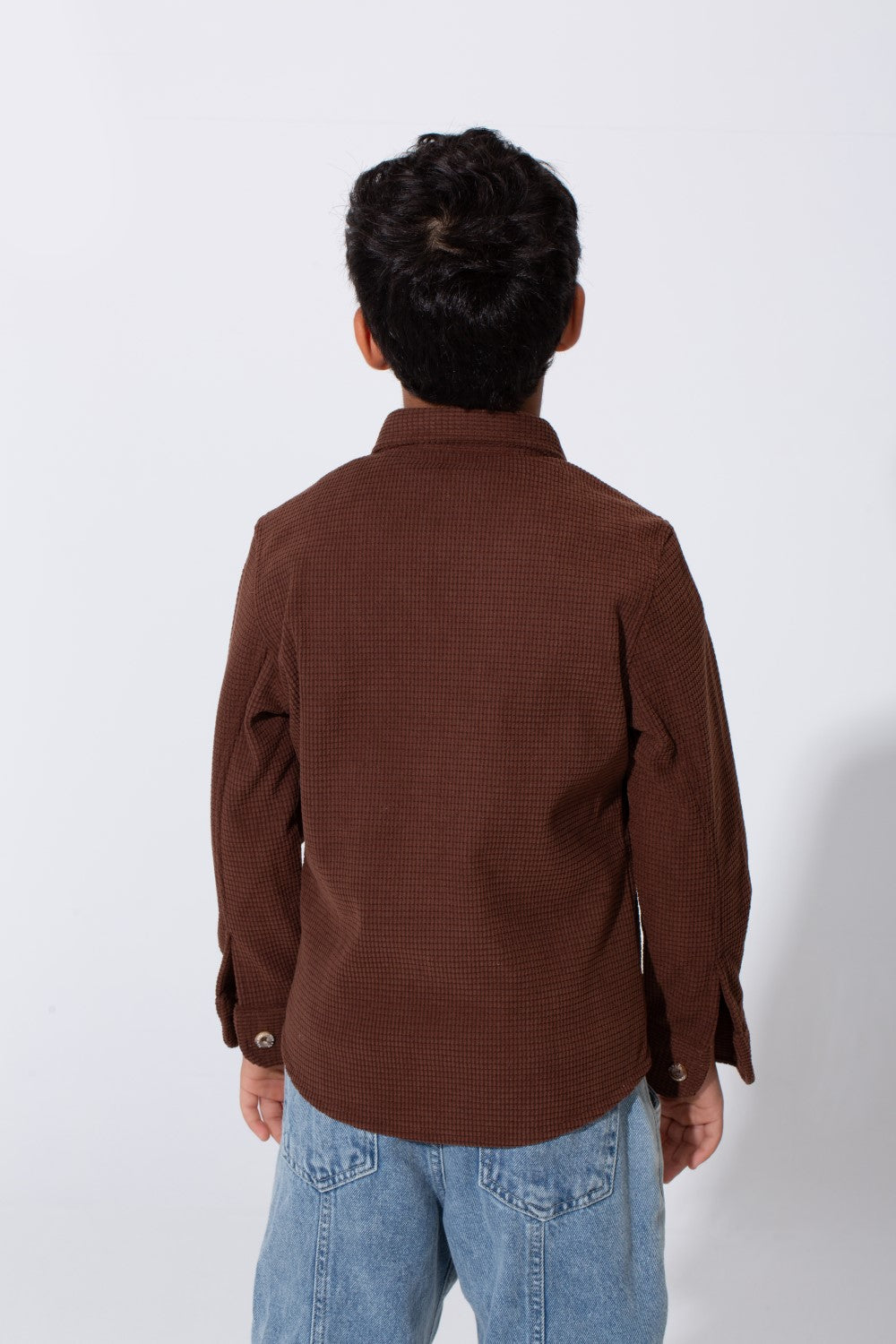 Boy's Slim Fit Velvet Shirt With Long Sleeves And A Front Pocket