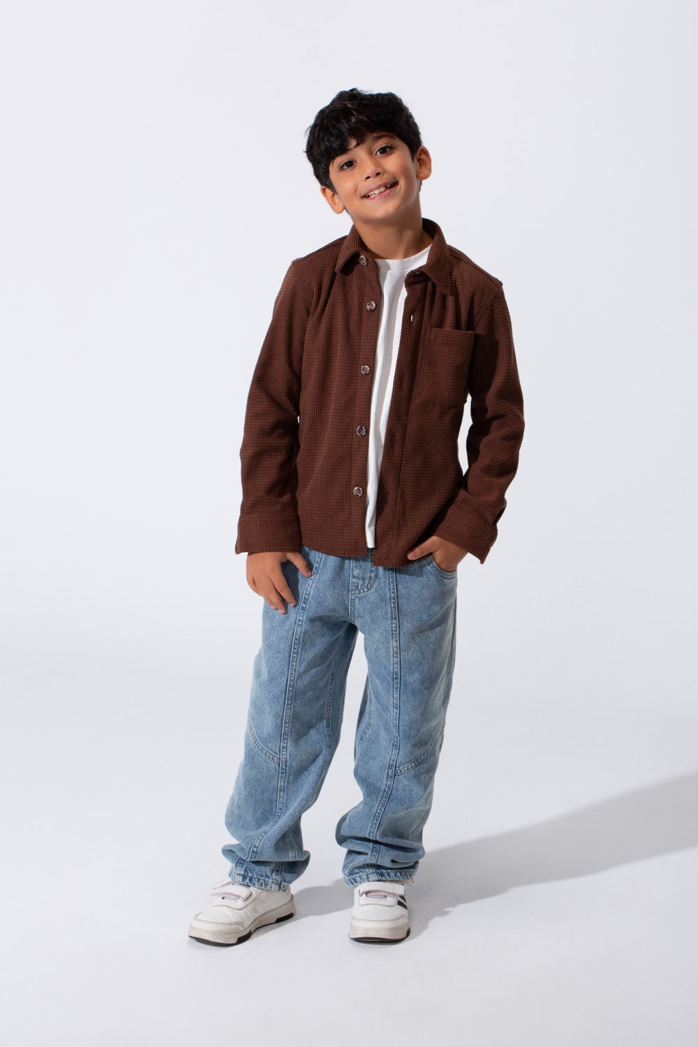 Boy's Slim Fit Velvet Shirt With Long Sleeves And A Front Pocket