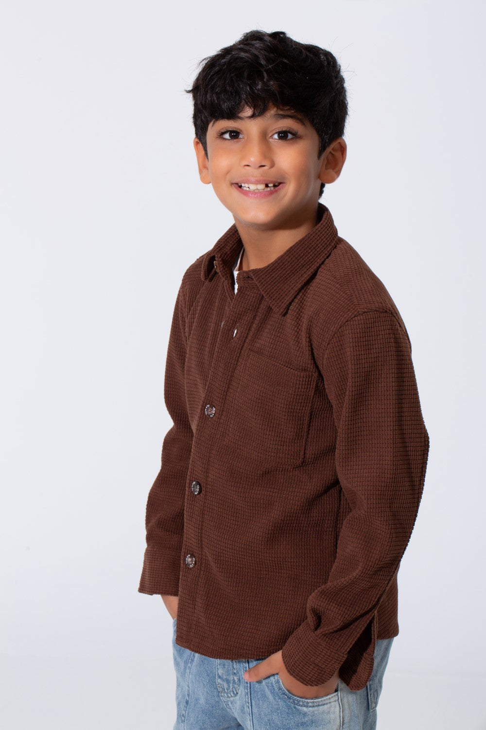 Boy's Slim Fit Velvet Shirt With Long Sleeves And A Front Pocket